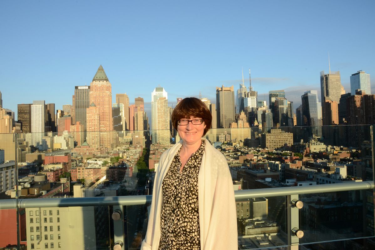 04 Charlotte Ryan Enjoying The Afternoon Sun At Ink48 Hotel Rooftop Bar With New York Manhattan Skyline Behind